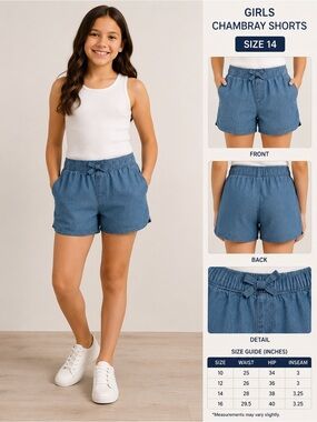 Place Girls Chambray Pull-On Shorts Size 14 Light Wash coastal Casual Summer